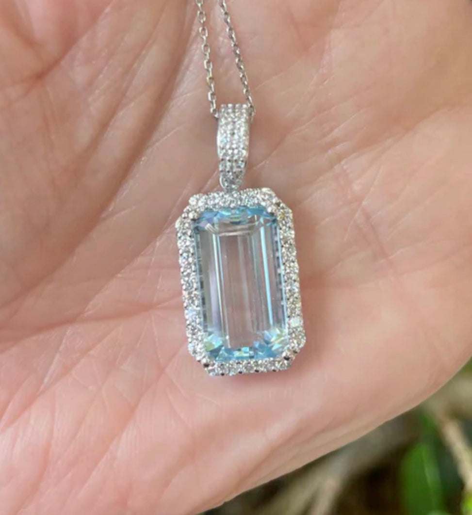 13.79 CTW Aquamarine and Diamond Pendant