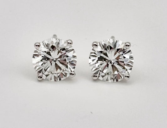 3 CTW Round IGI Certified Lab Grown Diamond Stud Earrings