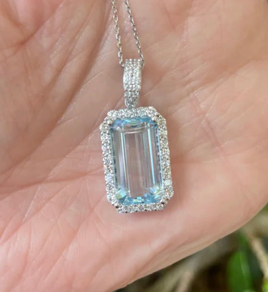 13.79 CTW Aquamarine and Diamond Pendant